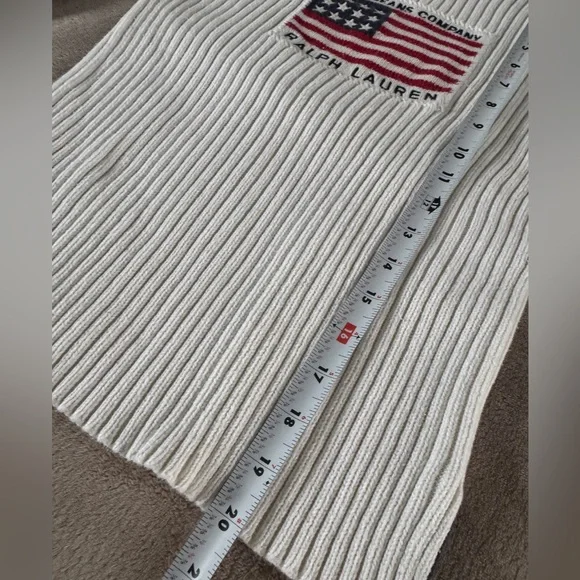Ralph Lauren Polo Jeans Flag Sweater Ivory USA Preppy Vintage 90s - Picture 11 of 14